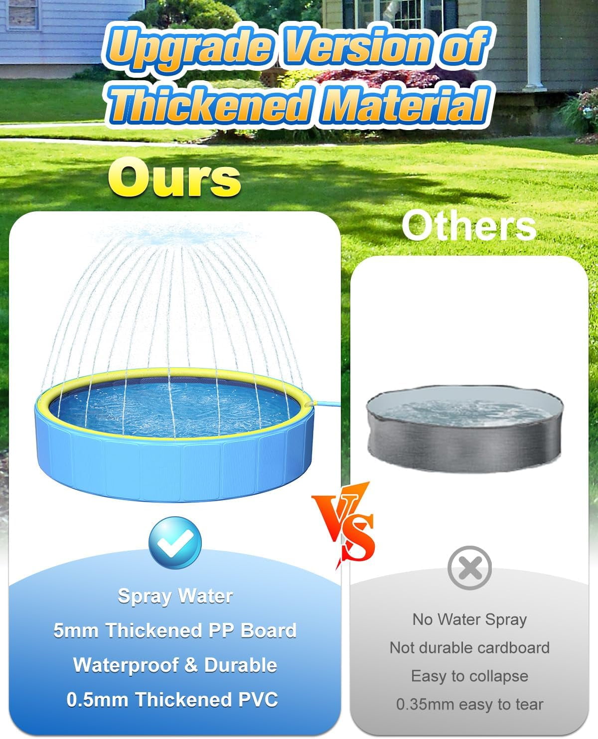 Perfect Combination of Dog Pool and Splash Pad W79 X H12, Sturdyer Foldable Kiddie/Baby Hard Plastic Pools, Summer Swimming Bath Tubs for Kids/Dogs/Pet