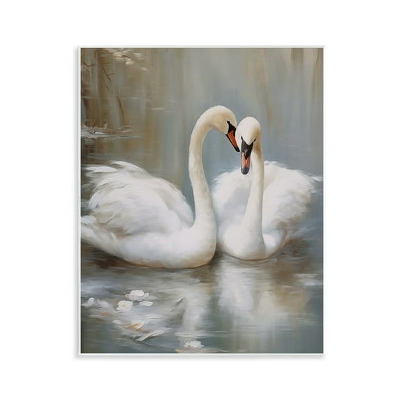 Stupell Industries Kissing Swans on Pond Animals Painting Unframed Art Print Wall Art, 11 x 14
