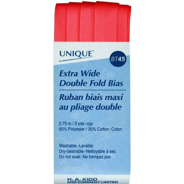 UNIQUE Extra Wide Double Fold Bias Tape, 16 mm x 2.75 m (5/8 in x 3 yd), Poly‑Cotton