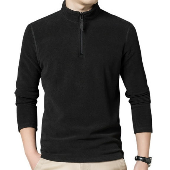 SWSMCLT Men's Long Sleeve Fleece Sweatshirt Solid Slim Fit Half Zip Up Tshirt Mock Neck Fall Top Winter Warm Pullover Fall Shirt Thermal Soft Casual Outdoor Black 44