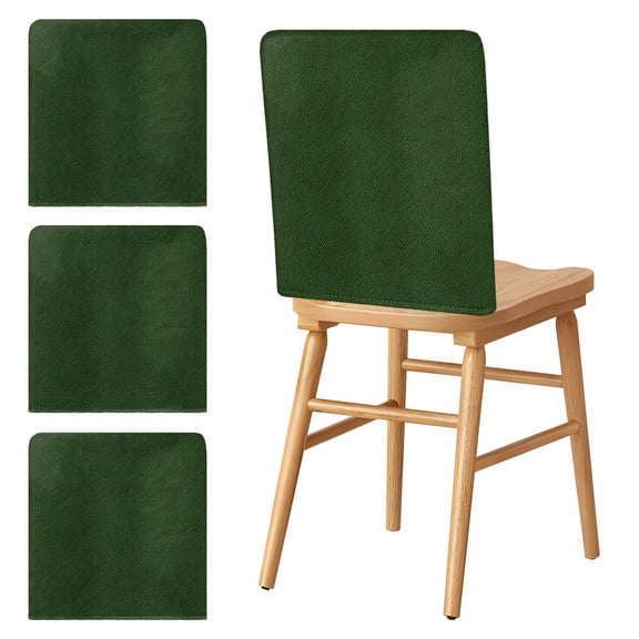 Chair Covers Set of 4 Green Leather Texture Chair Slipcover Protector Stretch Chair Covers Solid Color Chair Back Covers for Dining Chairs Kitchen Dinner Home Party Decor
