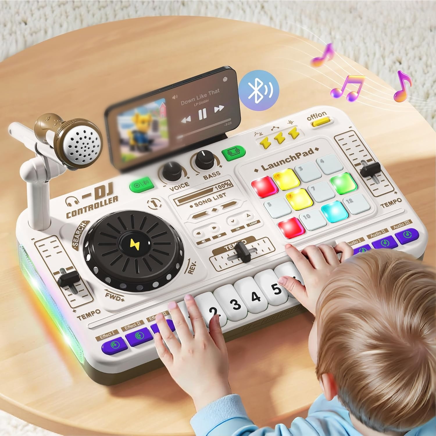 Kids DJ Mixer Toy, Kid Keyboard Piano Toy, 2-In-1 8-Key Keyboard Electronic Piano Instrument Playset with Karaok Microphone, Birthday Party Gift for 3+ Years Old Boys Girls Children Musical Toys