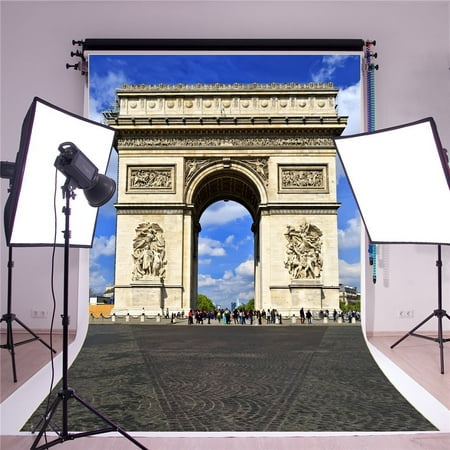 Image of HelloDecor 5x7ft France Arc de Triomphe Backdrop for Photographer Blue Sky Background Photo with Floor