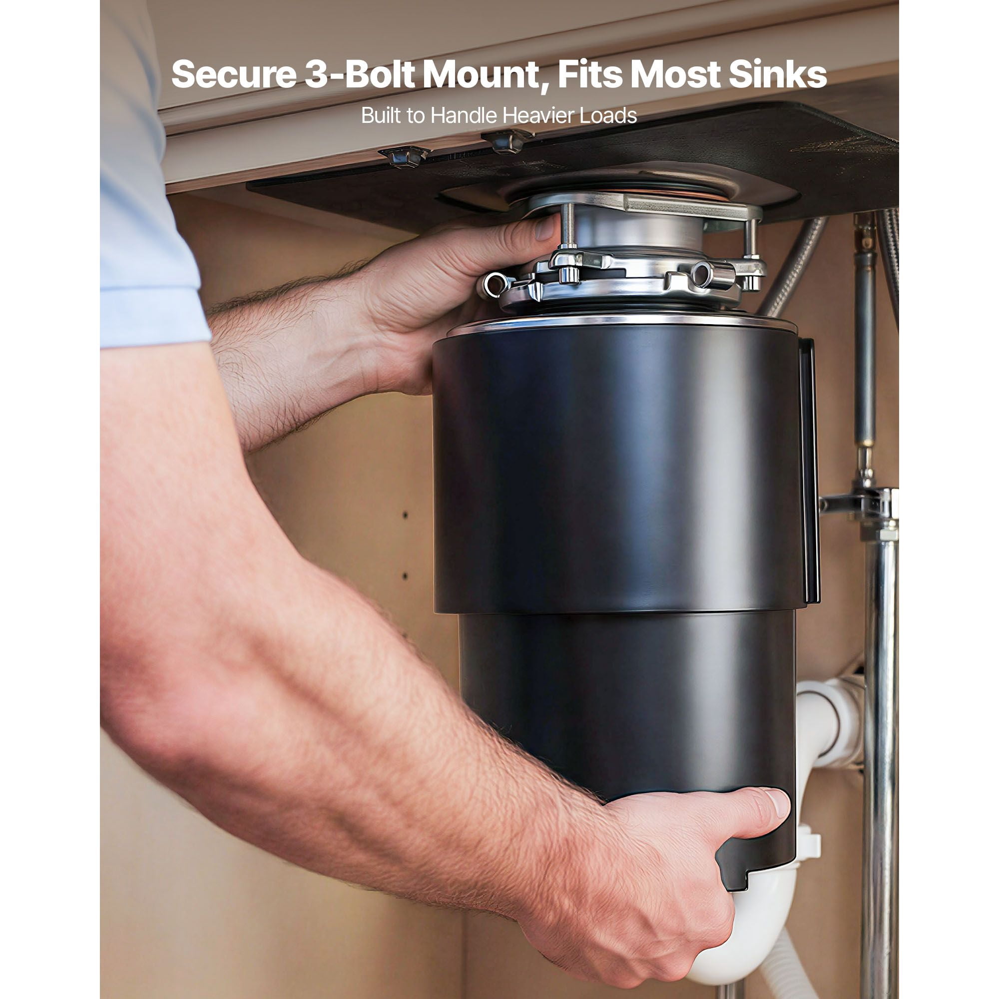 3/4horsepower Continuous Feed Garbage Disposal, 1500RPM AC Motor, 3-Bolt Mount Kitchen Sink Grinder with Splash Guard & Power Cord