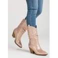 thumbnail image 5 of Forever Women’s Rhinestone Cowboy Boots – Sparkly Western Mid Calf Boots, Glitter Cowgirl Boots with Chunky Heel, Pointed Toe Bling Fashion Boots for Women RIVER-35 Rose Gold 6, 5 of 5