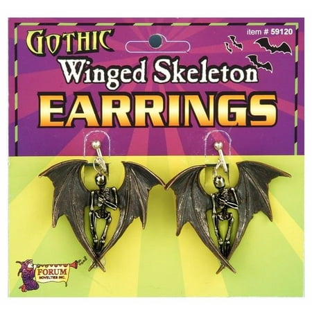 Gothic Winged Skeleton Costume Earrings