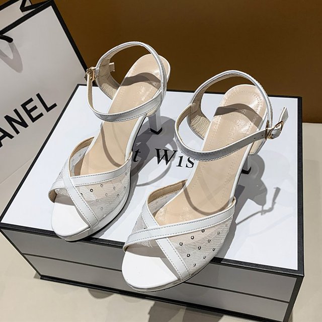 2023 primavera y otoño, tacones de aguja para mujer, zapatos de tacón alto simples a la moda con punta abierta, zapatos sexis para mujer, zapatos de mujer de tul 39 Gao Jinjia LED