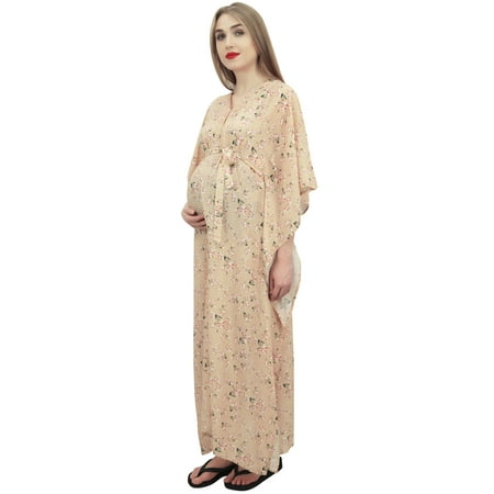 

Bimba Moms Kimono Sleeve Floral Print Beige Maxi Dress Maternity Kaftan-10