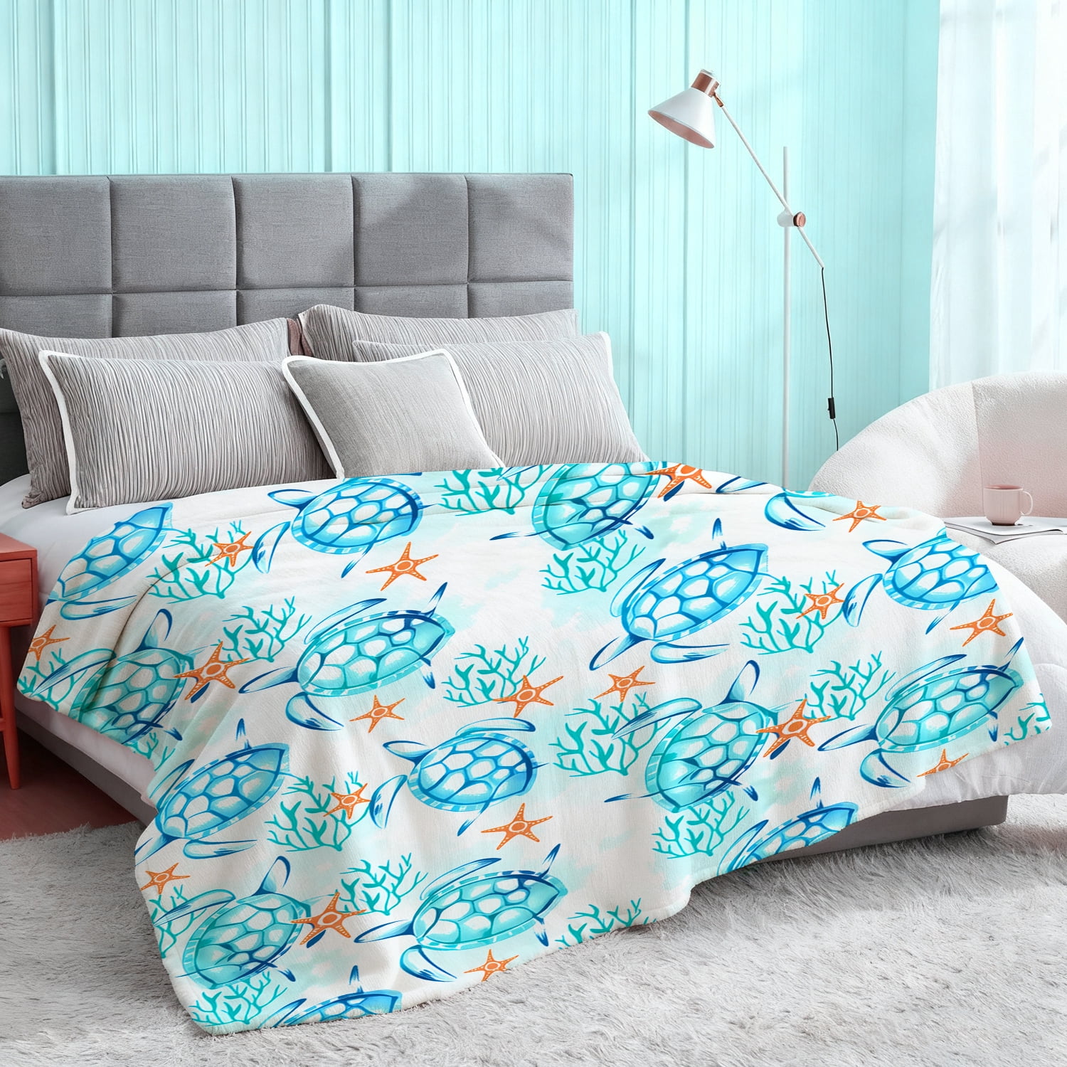 Sea Turtle Blanket for Women Stuff Turtles Blanket Throw Plush Cozy Soft Flannel Bedding Turtle Blankets Gifts for Women Adults Sea Animal Lovers Sofa Couch Bed Room Decor 60"X50"