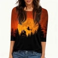 thumbnail image 5 of Domuza Womens Halloween Shirts Fall Casual Crew Neck Three-Quarter Sleeve T-Shirts Horror Novelty Print Vintage Pullover Halloween Costumes-D XL, 5 of 6
