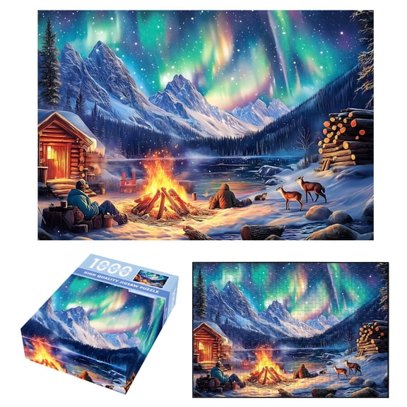 CYFW Aurora Bonfire: 1000 Piece Puzzle for Adults,Unique Puzzles for Adults,Stress Relief Adult Puzzles,15x10.2 Inches Adult Jigsaw Puzzles for Gifts