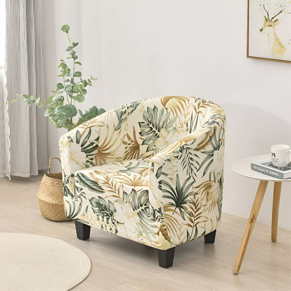 LAMIRO Floral Print Tub Chair Cover Spandex Elastic Club Armchair Slipcovers for Living Room Single Sofa Covers Home Bar Counter Hotel