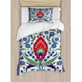thumbnail image 1 of Turkish Pattern Twin Size Duvet Cover Set, Floral Nature Art Motifs from Istanbul Abstract Plant in a Vase, Decorative 2 Piece Bedding Set with 1 Pillow Sham, Blue Green Scarlet, by Ambesonne, 1 of 3