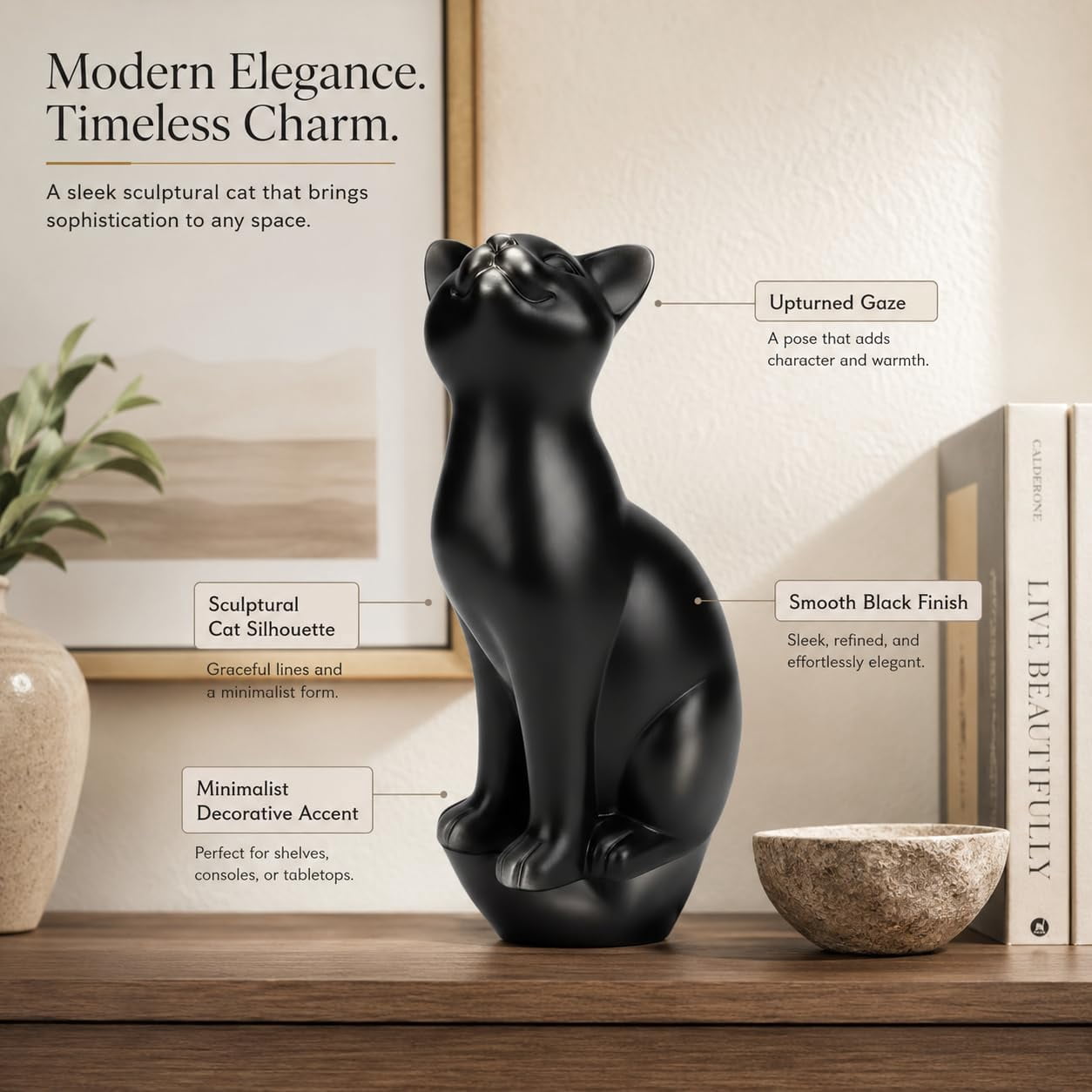 Comfy Hour 9.1 in Black Polyresin Sitting Cat Statue, 5.1 x 3.2 x