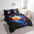 thumbnail image 2 of Manfei Cartoon Planets 7pcs Queen Bedding,Celestial Colorful Nebula Bedding Comforter Set Queen,Orange Black,Black Reversible, 2 of 7