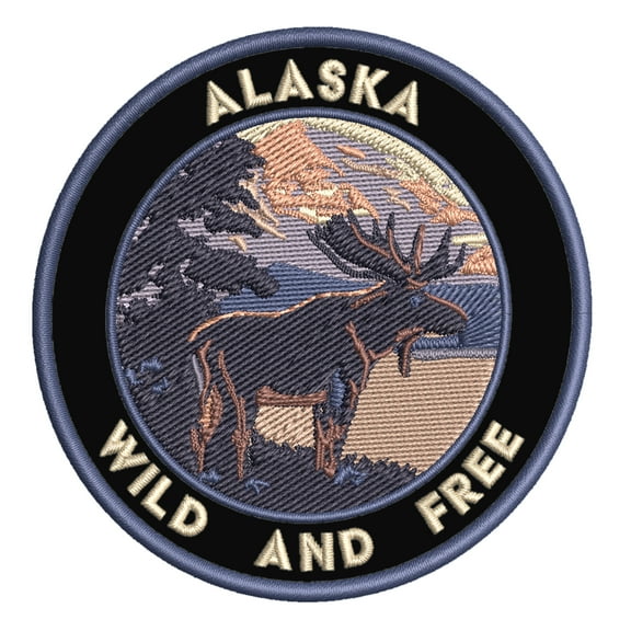 Alaska, Wild And Free 3.5 Inch Iron Or Sew On Embroidered Fabric Badge Patch Seek Adventure, National Park Iconic Series