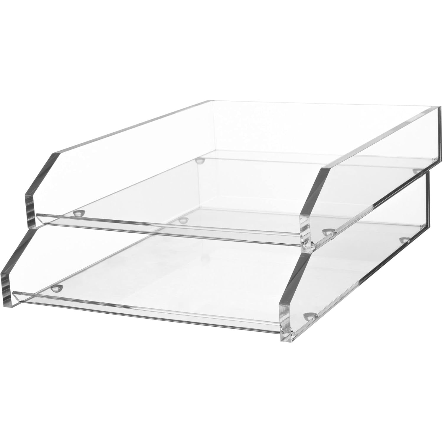 Acrylic Double Large Letter Tray, 2 Tier Stackable Desk Organizer, Front Loading, 10.6" x 13.9" x 4.8", Non-Skid Feet, Office Organizer, Desk Accessory