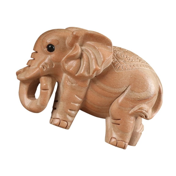 Handmade Wooden Elephant Figurine with Raised Trunk, Decorative Table Ornament for Home, Office, and Living Room Decor