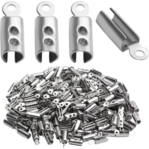 Fold Over Crimp Ends,100Pcs Stainless Steel Fold Crimp Ends Terminators Clasp Clamp Tips for Necklace Cord, Tassel, Leather Jewelry Making