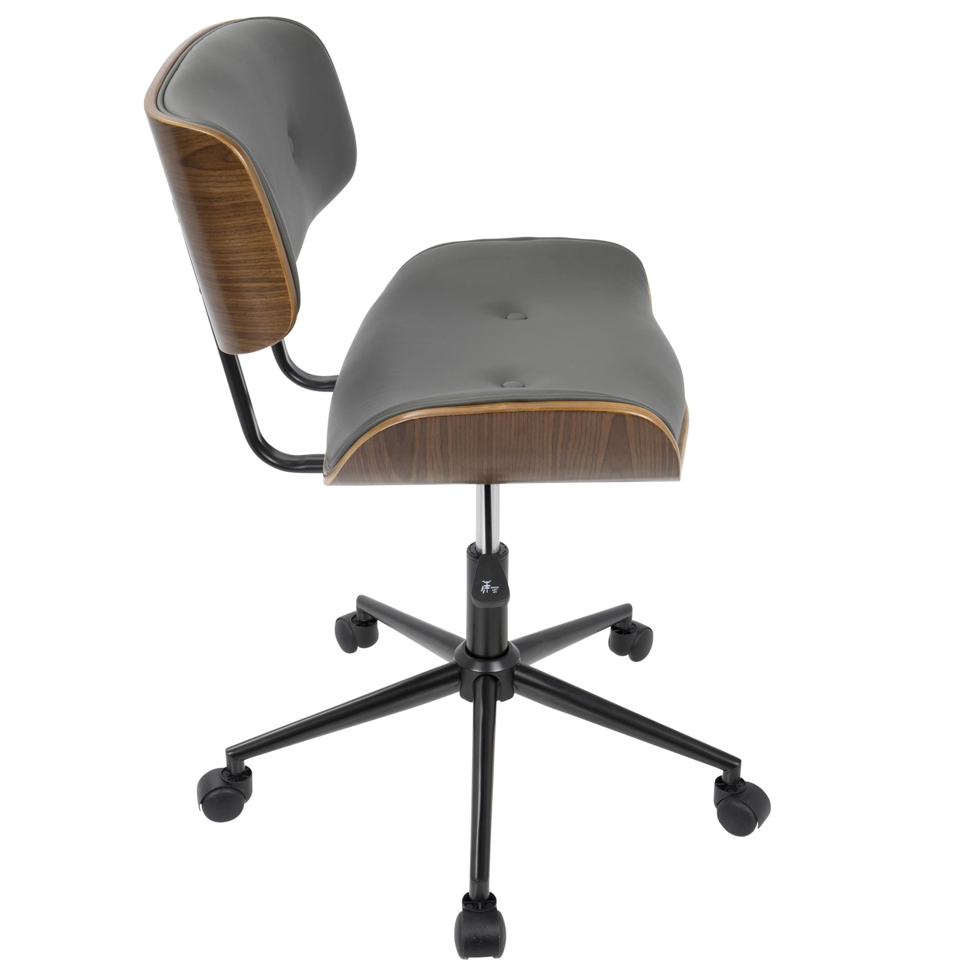 Lombardi Mid-Century Modern Adjustable Office Chair With Swivel In Walnut And Grey