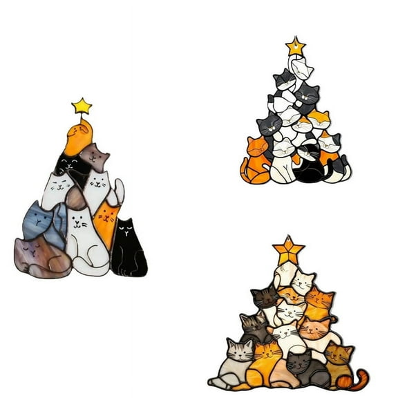 Cat Sun Catcher Acrylic Stacking Kitten Ornaments Colorful Decoration Christmas Car Home Decorations