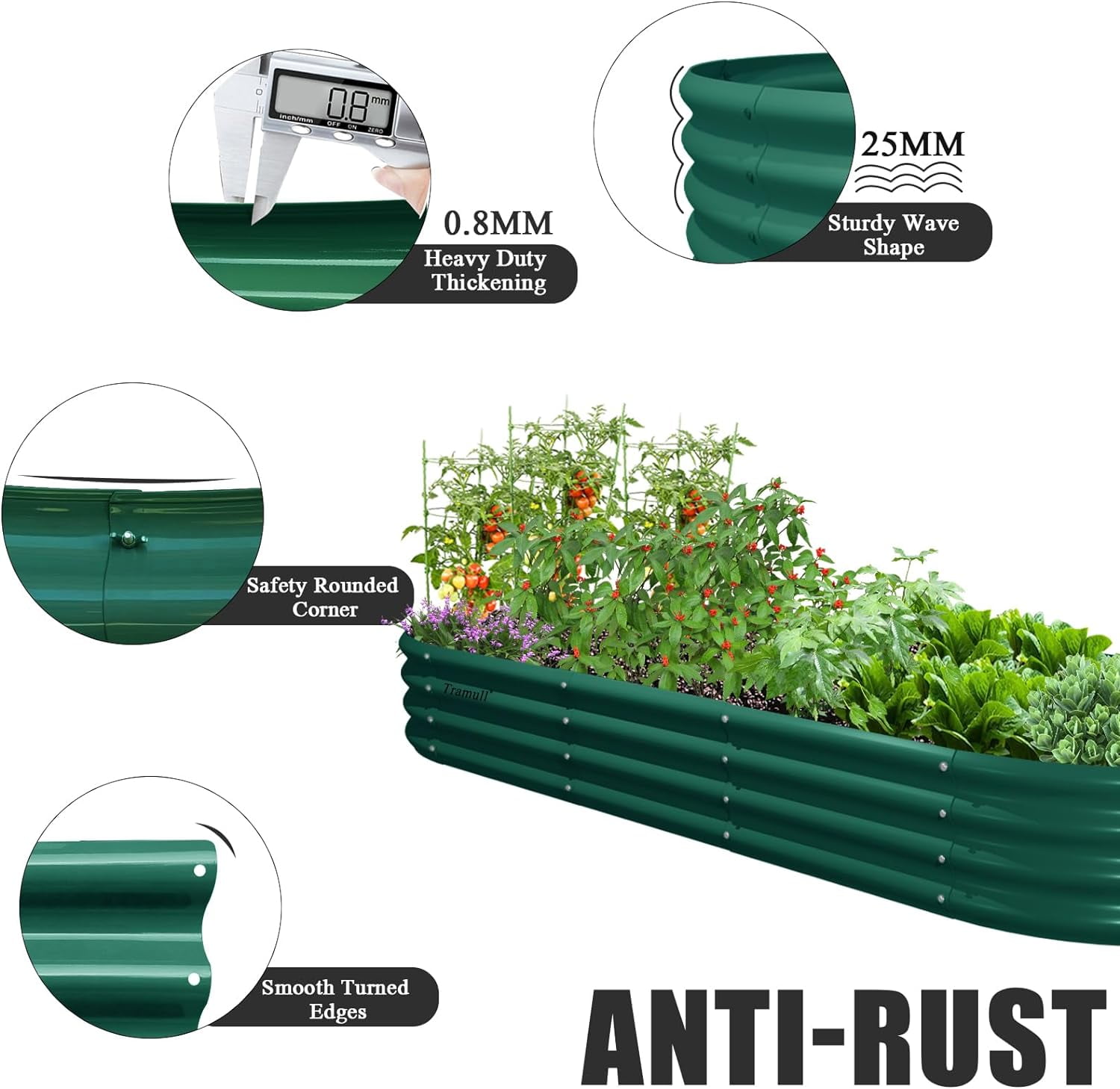 Tramull 2 Pack 8x3x1FT Galvanized Raised Garden Bed Large Metal Planter Box Kit Elevated Raised Garden Planters for Outdoor Plants, Green