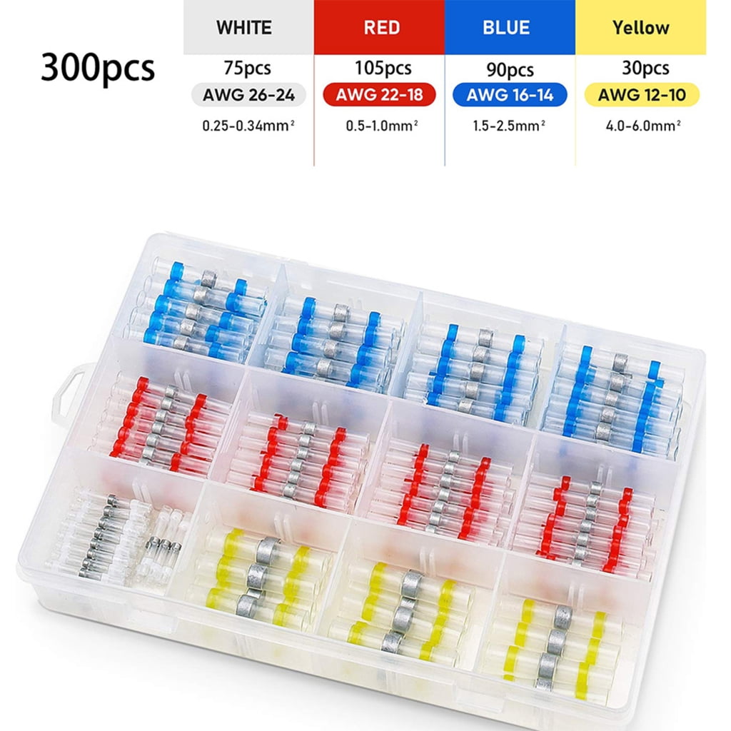 Drrntien 300Pcs Heat Shrink Self Soldering Butt Connector Solder Seal Wires Connectors Kits