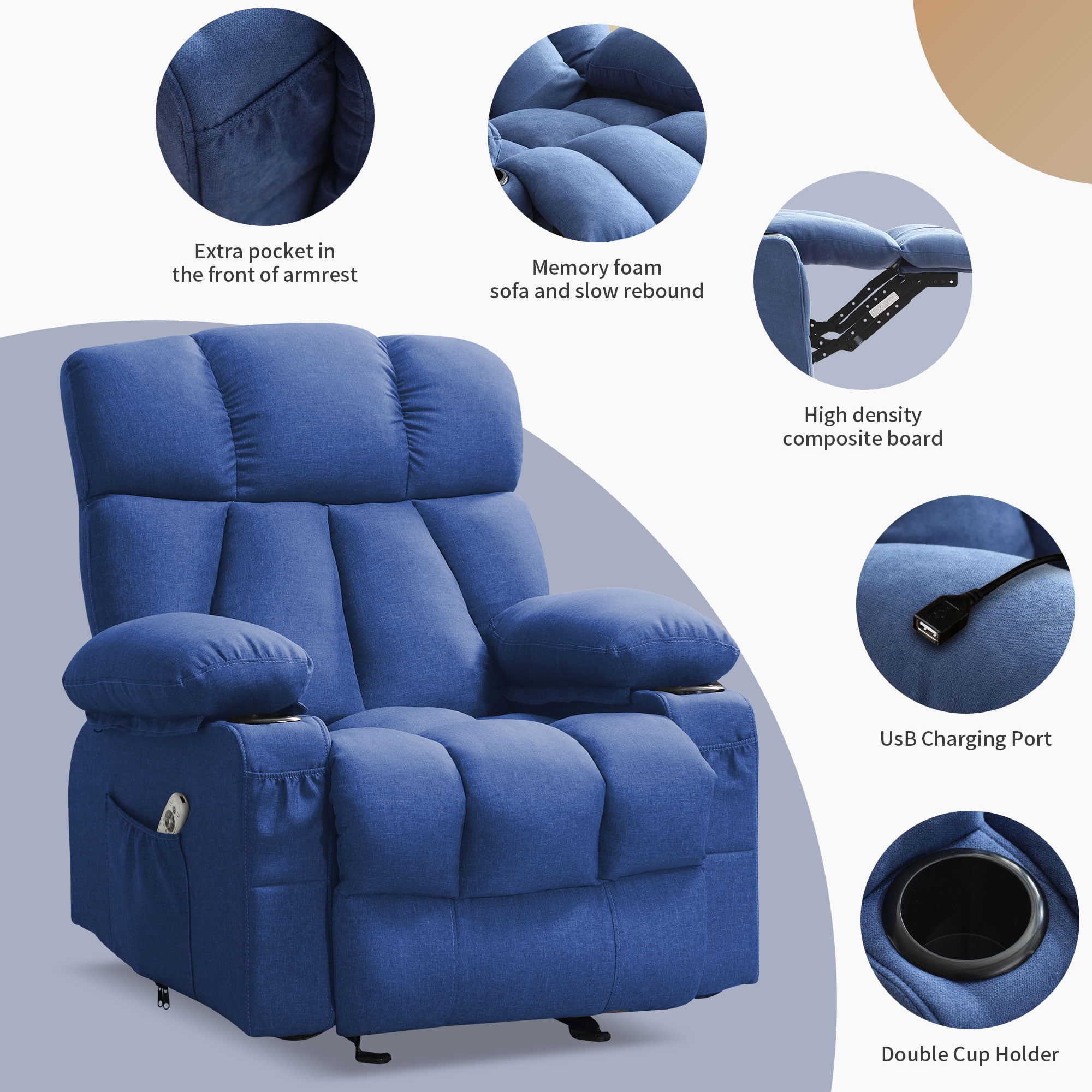 JONPONY Manual Recliner Chair with Heat Therapy and Massage Function, Heavy Duty Reclining Mechanism(图5)