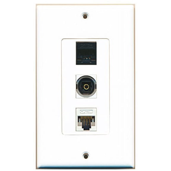 RiteAV - 1 Port Toslink and 1 Port Cat5e Ethernet White and 1 Port Cat5e Ethernet Black Decorative Wall Plate Decorative