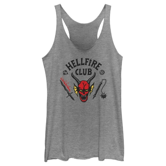 Netflix Women's Stranger Things Welcome to the Hellfire Club Racerback Tank Top Gray Heather Large