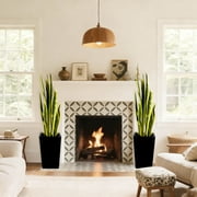 Artificial Snake Plant in Black Planter – Realistic Fake Snake Plant, Evergreen Faux Plant for Living Room Bedroom Entryway