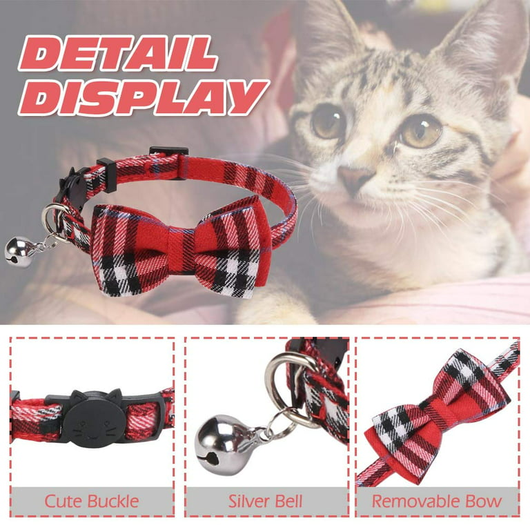 Breakaway Bowtie Cat Collars with Bell - Classic Plaid Kitten Collars with  Removable Cute Cat Bow Tie, Adjustable 8-11 Inches for Kitty, Puppy 