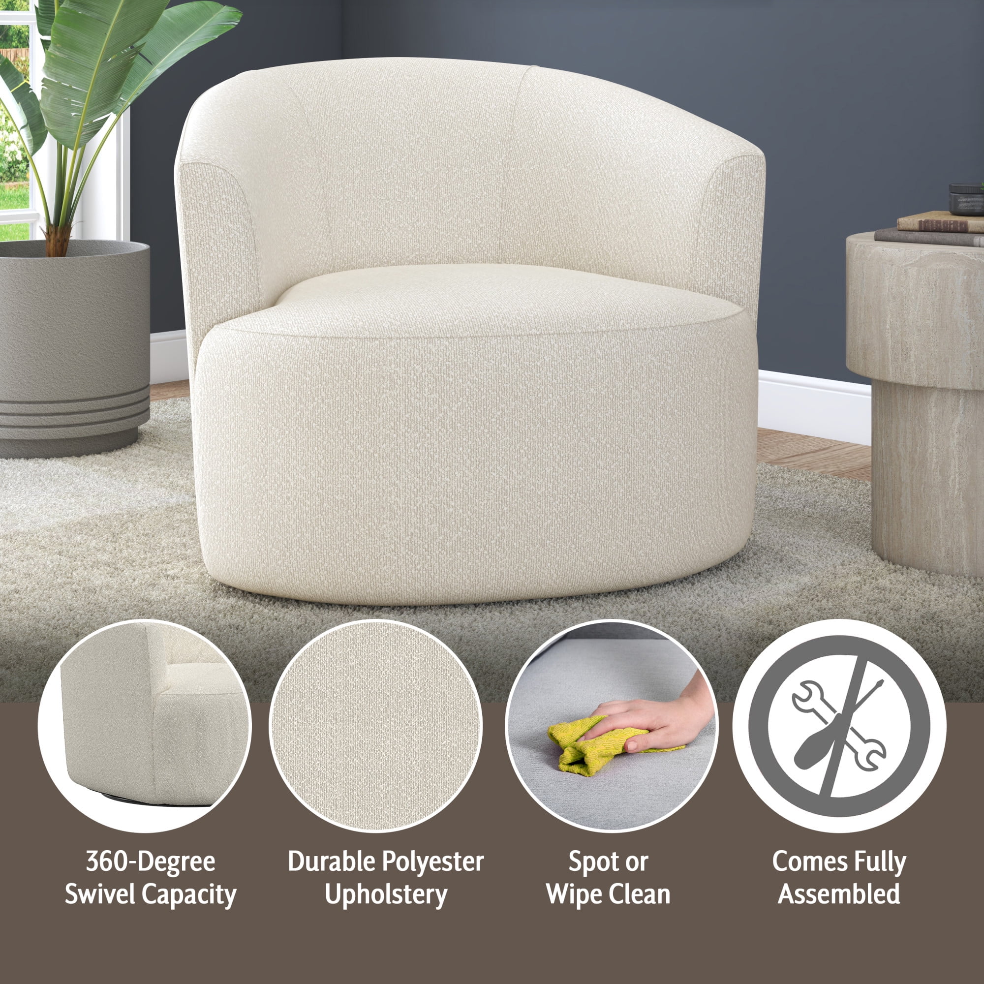Mainstays Boucle Swivel Accent Chair, Cream