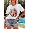 thumbnail image 1 of Women'S Floral Graphic Print T-Shirt, 100% Crew Neck Short Sleeve Casual Top, All-Season Knit Fabric, Regular Length - 220g/m2, 1 of 6