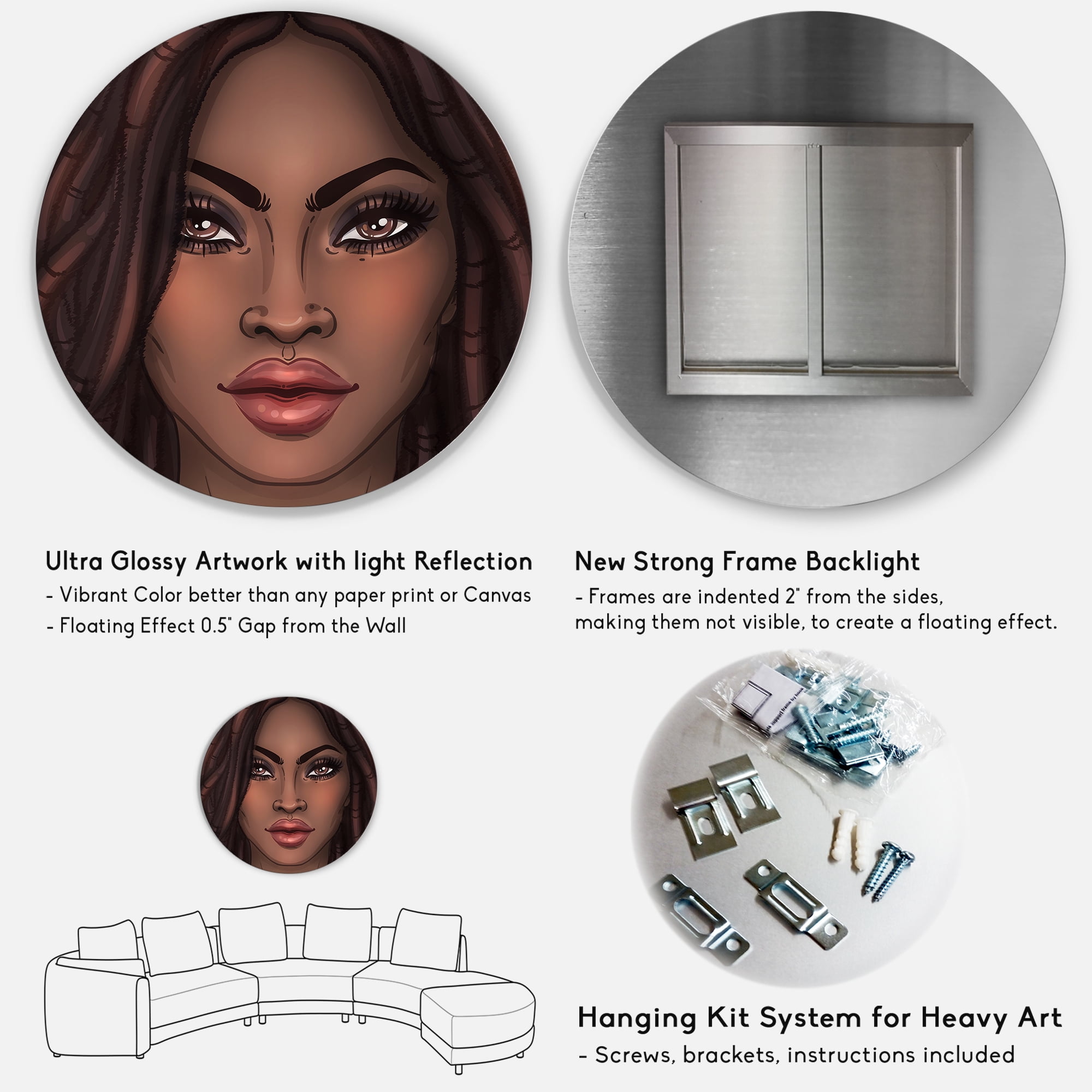 Designart 'Portrait of Afro American Woman I' Modern Circle Metal Wall Art 11x11 - Disc of 11