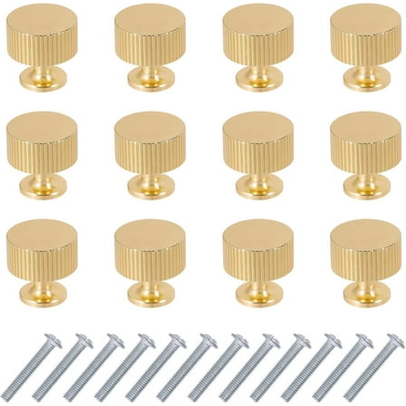12Pcs Solid Brass Cabinet Knobs Gold Brass Drawer Knobs Brass Cabinet Door Handles for Kitchen Furniture Cupboard Dresser Wardrobe 28.5 * 28mm Golden