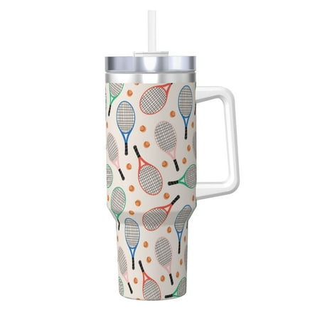 

Salouo Cute Tennis Racket for 40oz Water Bottle with Handle & Flip Straw - Stainless Steel Vacuum Insulated Tumbler-Reusable Travel Coffee Mug- Gifts for Women & Men