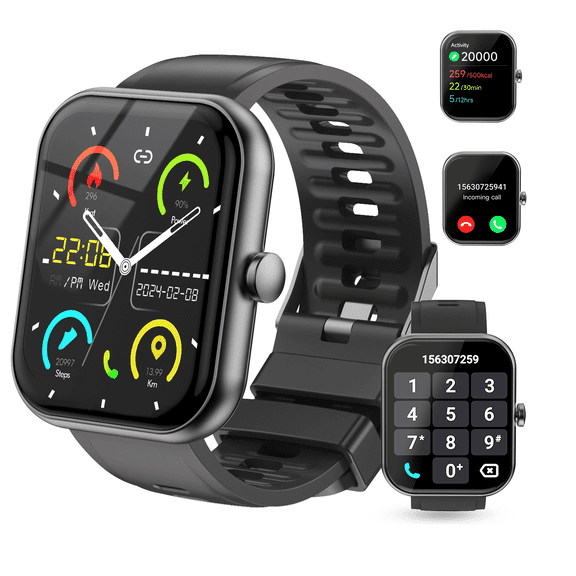 Smart Watch for Men Women Fitness,1.96" HD Touch Screen Fitness Tracker with Bluetooth Call Answer/Dial,Fitness Watch with 100  Sports Modes,Pedometer,Calorie Counter,IP68 Waterproof Smartwatch Compa