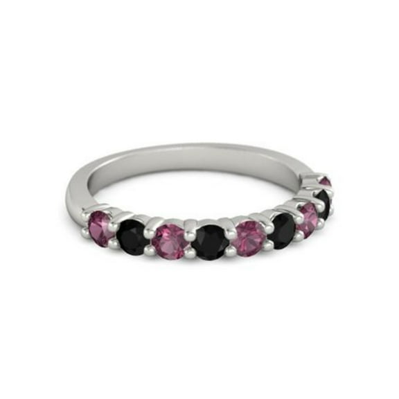 925 Sterling Silver Round 2.50 MM Rhodolite Black Spinel Eternity Women Ring Size US- 4