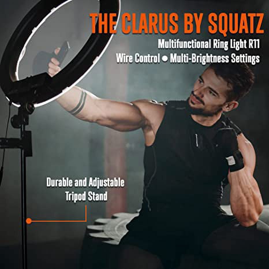 Squatz 11" LED 12W Selfie Ring Light R11 W/ Wire Control, Tripod Stand W/ 5 Section & Holder, Black
