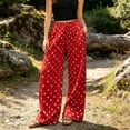 thumbnail image 3 of MVRLSH Women's Wide Leg Pants Gradient Elastic Waist Nine Inch Loose Trousers Decorated With Button Side Pocket Details Stretch Dress Casual Flowy Palazzo Pants Red - M, 3 of 6