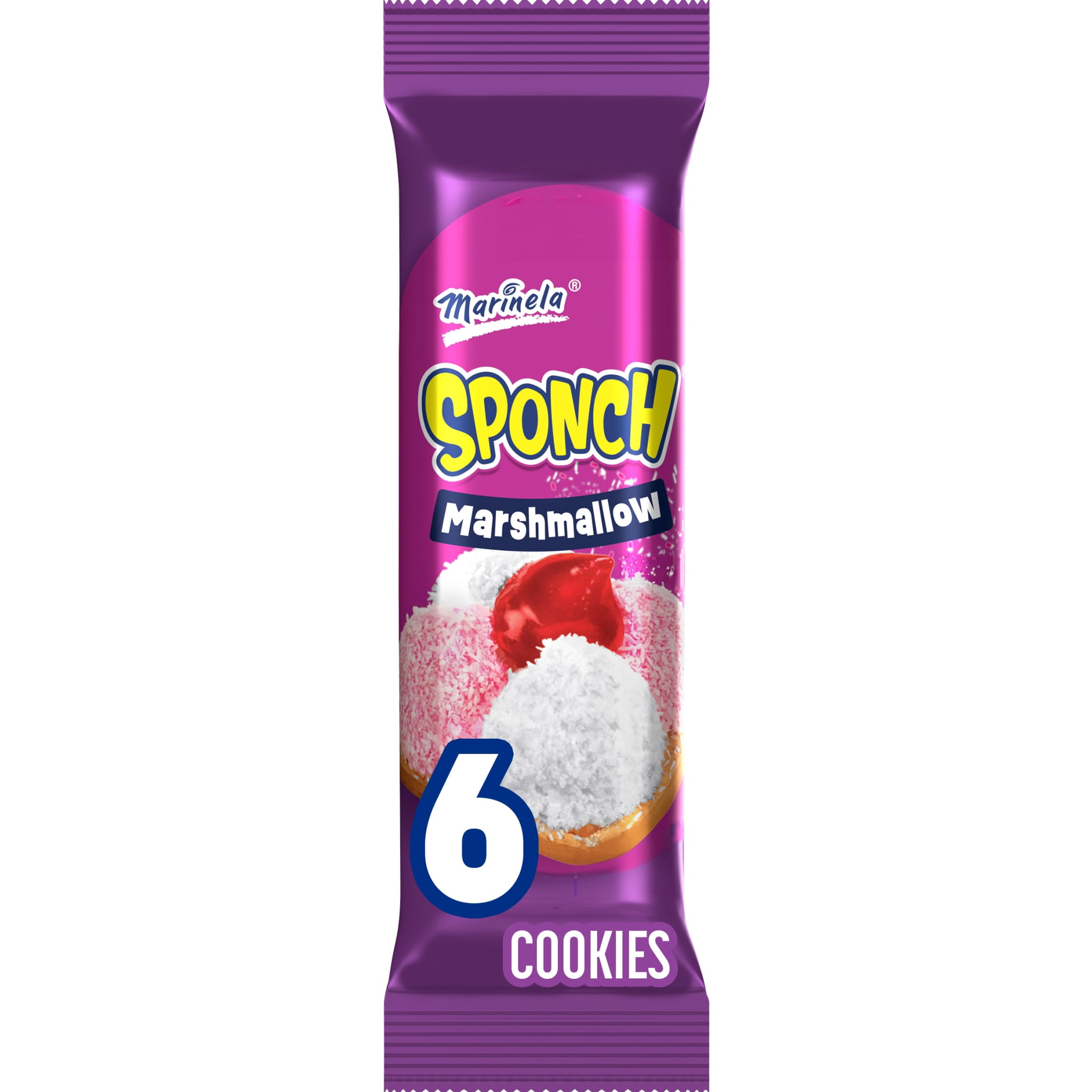 (4 pack) Marinela Sponch Coconut and Strawberry Marshmallow Cookies, 6 count, Cookies, 3.17 oz Bag