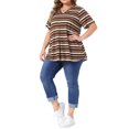 thumbnail image 2 of Agnes Orinda Women's Plus Size Babydoll Top V Neck Short Sleeve Multi-Color Striped Summer Casual Blouse 3X Brown, 2 of 6