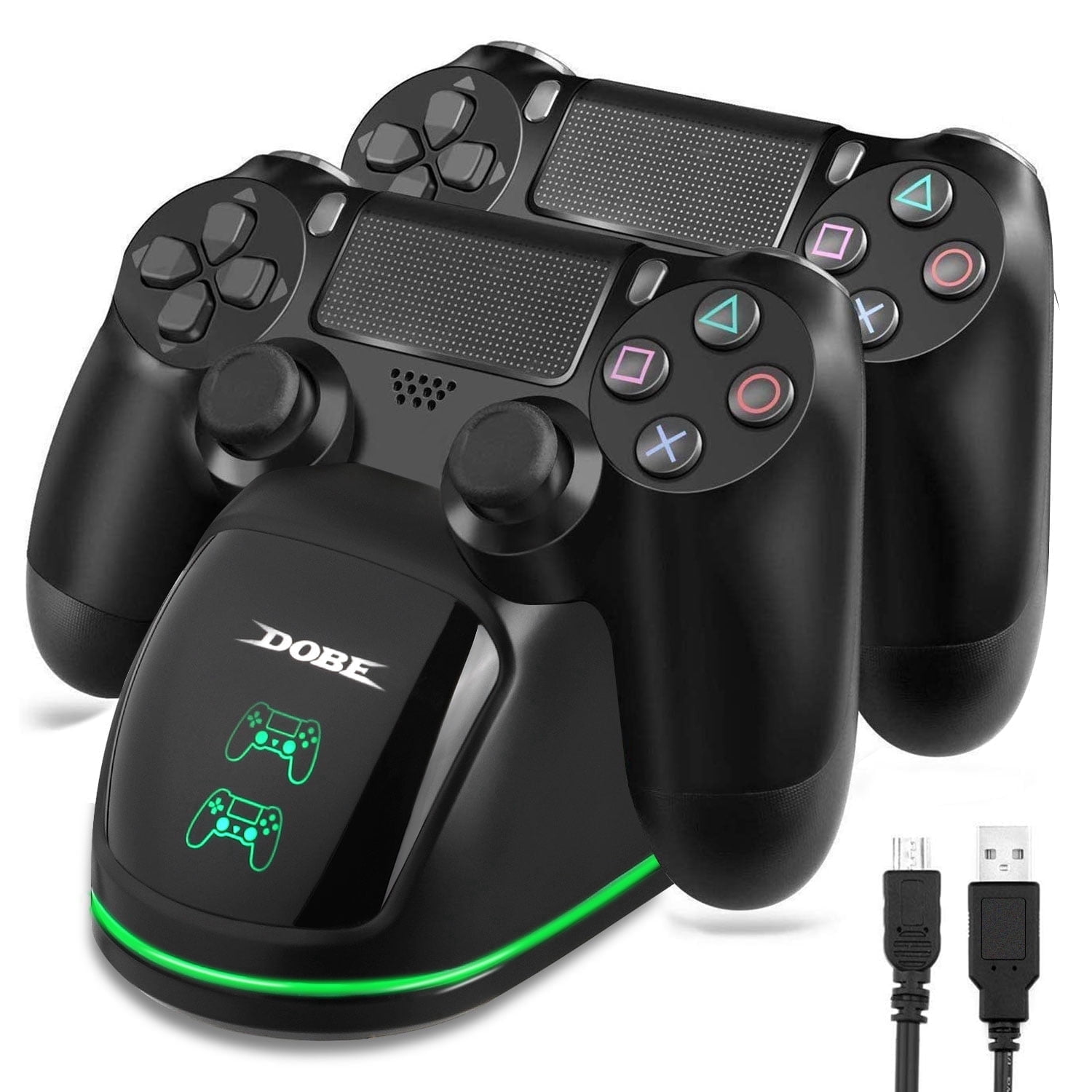 Charging Station for PS4 Controller, TSV Fast Dual Charging Dock Fit for Sony PlayStation 4 Wireless Dualshock Controller, Charger Stand with LED Indicator, USB Cable