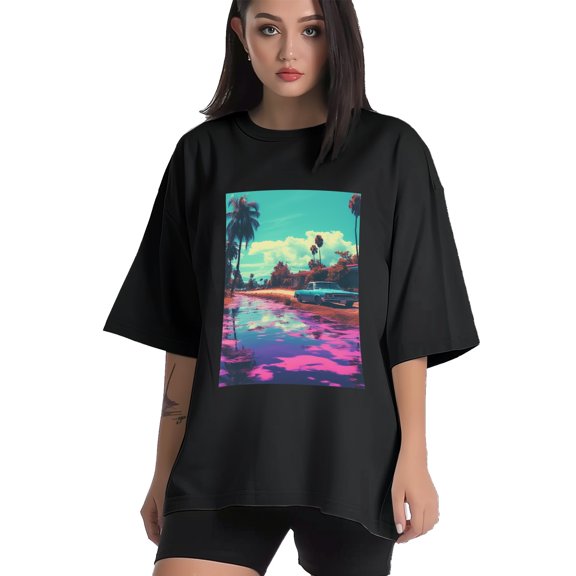 Plus Size Shirt for Women Black Tops for Women Short Sleeves Shirt for Women Vintage Landscape T Shirt Crewneck Shirt for Women XS