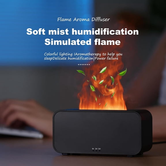 Oil Diffuser, Fireplace Fire Flame Aromatherapy Diffuser, 120ml Cool Mist Humidifier, Scent Aroma Diffuser with Colorful Light, Timer & Auto-Off for Home, Room (Black)
