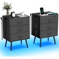 thumbnail image 3 of Night Stand Set of 2, Led Nightstands with Charging Station and Remote Control, Modern Bedside Table with Fabric Drawers Wooden End Tables for Bedroom Small Spaces (3 Drawers, Black), 3 of 17