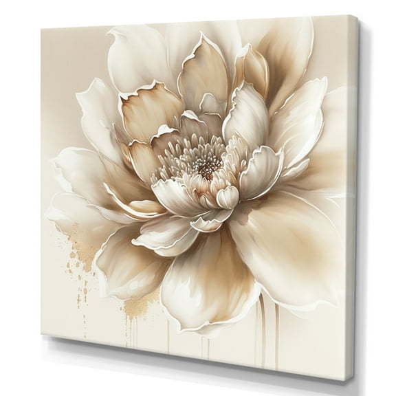 Designart Blooming Beige Floral Design III Canvas Wall Art