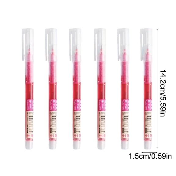6 Pack Large Capacity Fast-Drying Straight Liquid Rollerball Pens, 0.5mm Fine Tip 10ml Total Smooth Glossy Pink Ink Pen with Visible Ink Barrel for Daily Office Use