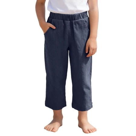 HAYIMI Children Girls Summer Beach Pants Comfortable Casual Trousers For Big Kids Solid Color Long Bottoms Adorable Slacks